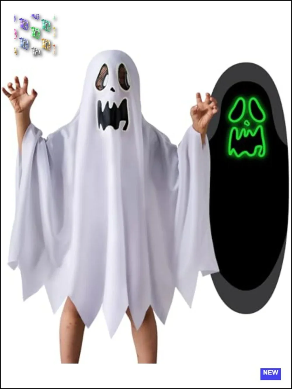 Kids Ghost Halloween Costume Cloak with Glow-in-the-Dark Design
